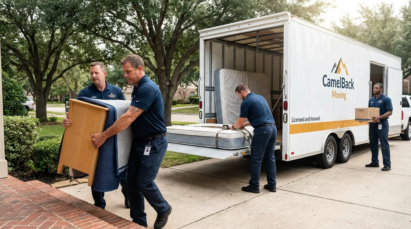 Crew loading residential truck for cross-state move from Fayetteville, NY