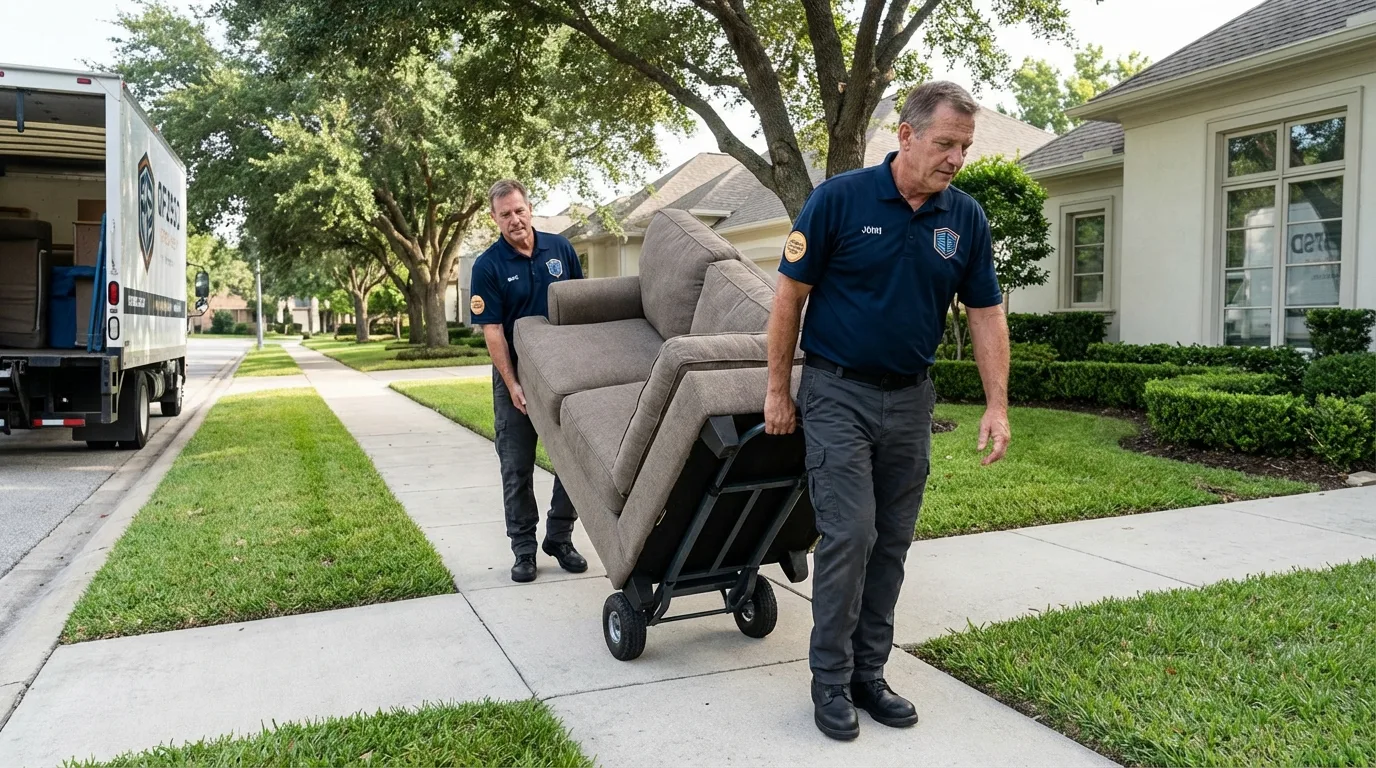 Local residential moving crew loading furniture in Fayetteville, NY