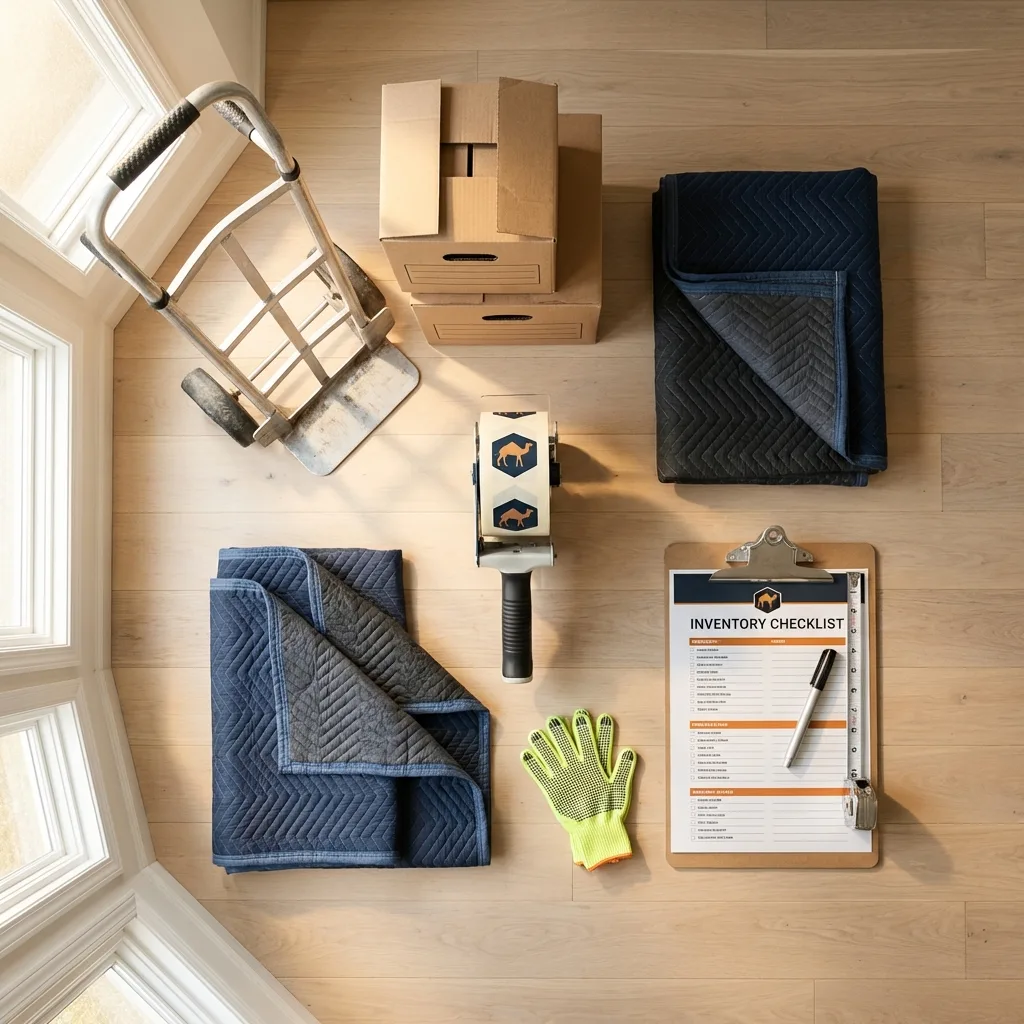 Professional moving supplies and packing materials layout for Fayetteville residential relocations